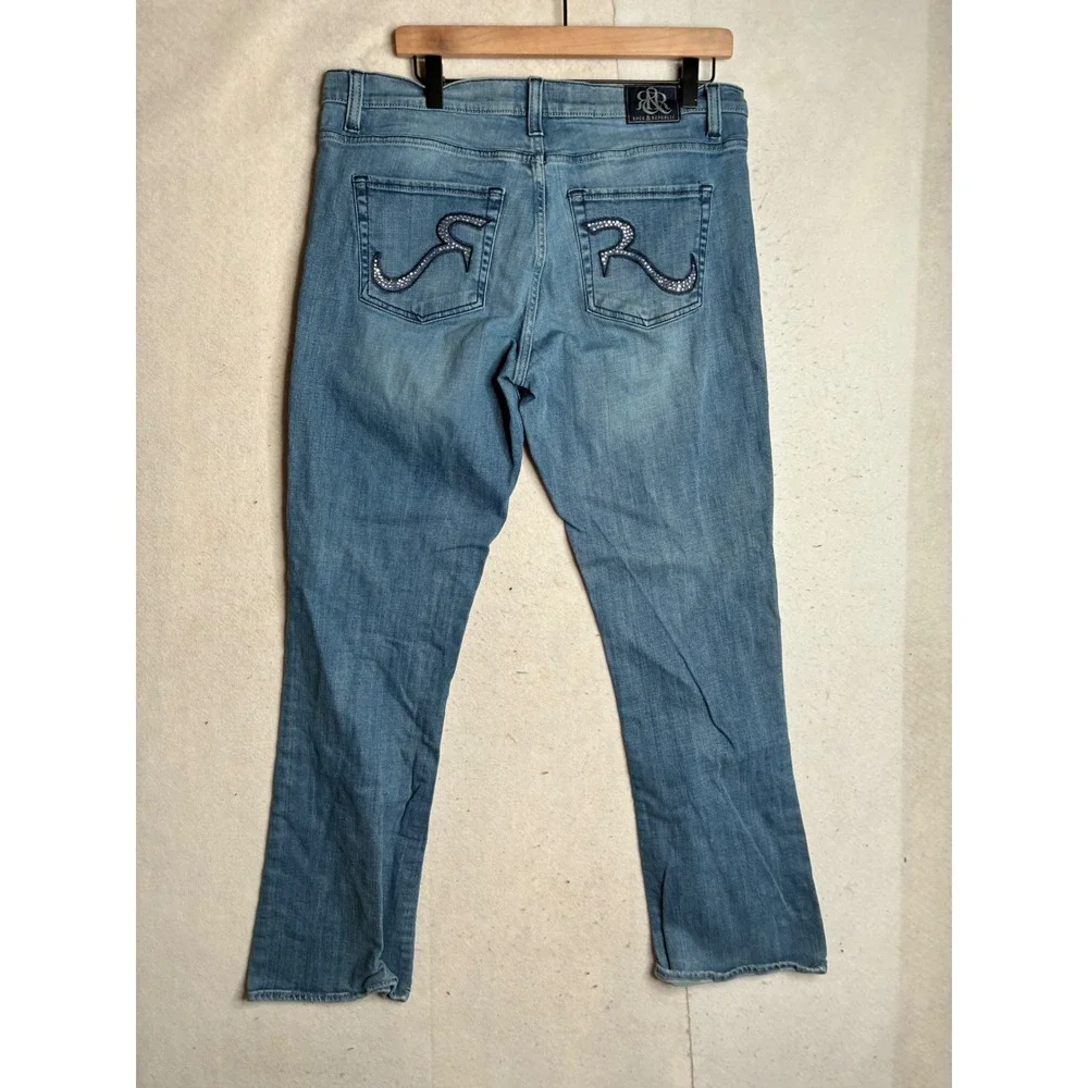 Rock & Republic Kasandra Bootcut Jeans Rhinestone Logo Medium Wash‎ Womens 16M